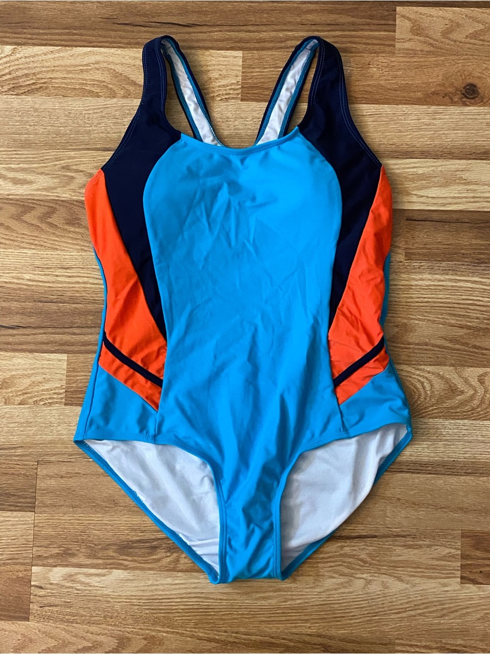 Colorblock One-Piece Swimsuit in Bright Blue & Orange NWOT